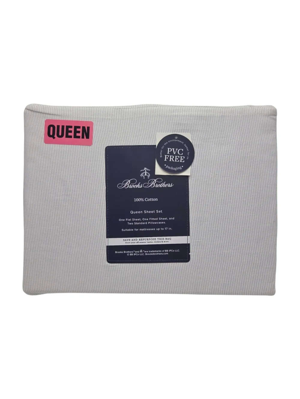 Brooks Brothers Striped Cotton Queen Sheet Set of 4pc White Blue‎